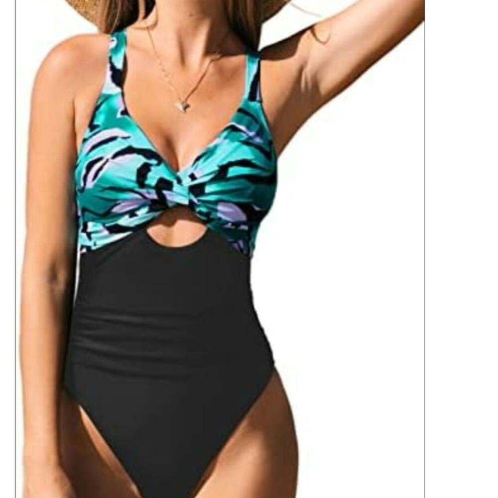 Cupshe one piece black and aqua swimsuit set size XL